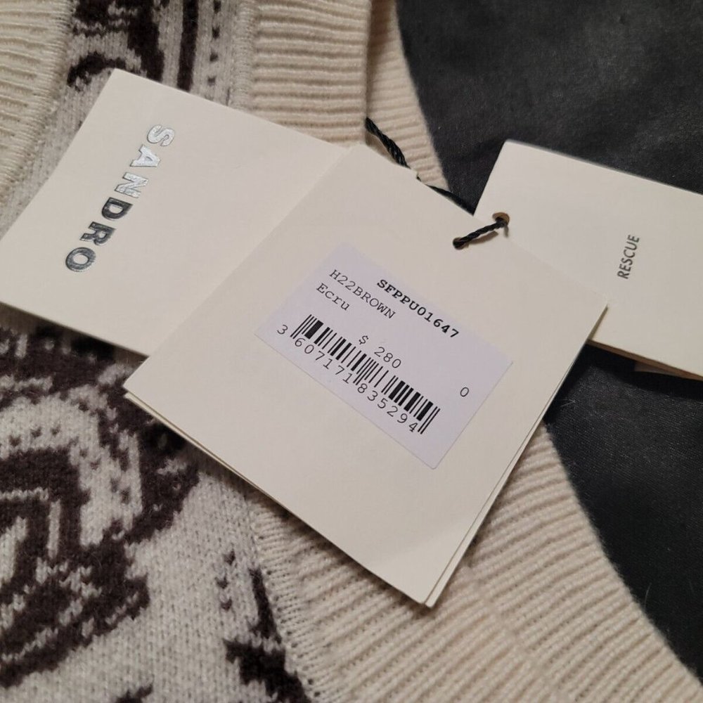 Women's Sandro Sweater Vest Brown Ivory Size 0 XS - Picture 6 of 8